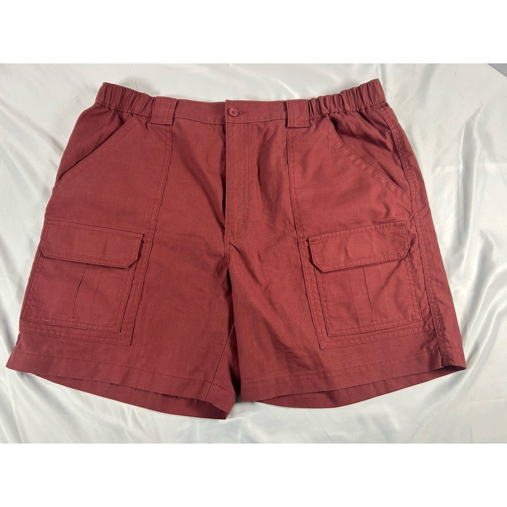 Savane Cargo Shorts Women Men Size W38 Cowhide Red Pockets Elastic Waist
